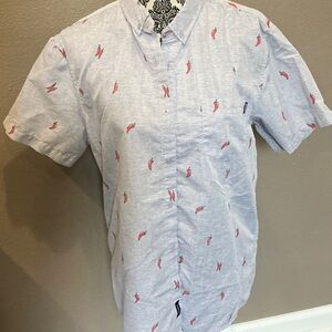 Casual Light Gray Shirt with Red Patterns Size Large